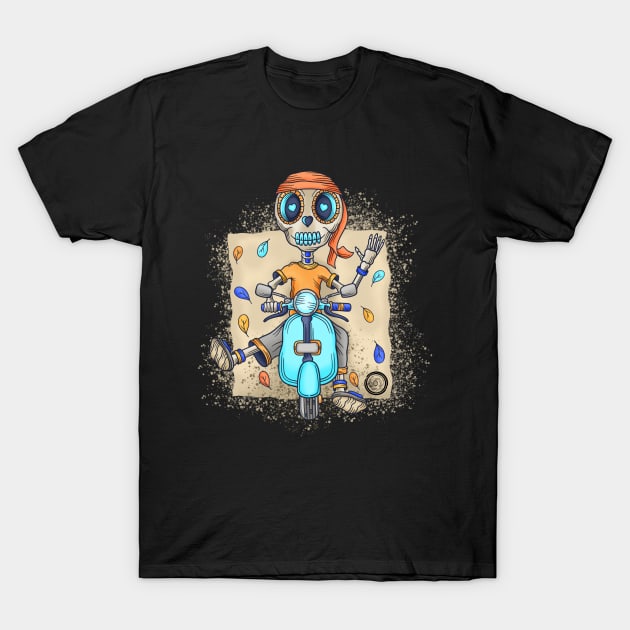 Indian Skeleton worker - Dia De Los Muertos - Scooter Ride Along T-Shirt by Scriptnbones